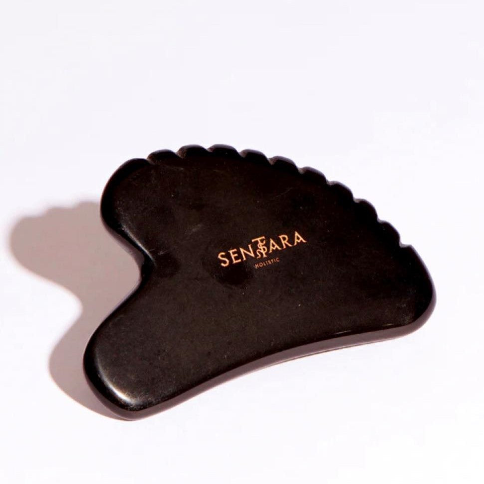 GUA SHA OBSIDIENNE NOIRE CŒUR A DENTS